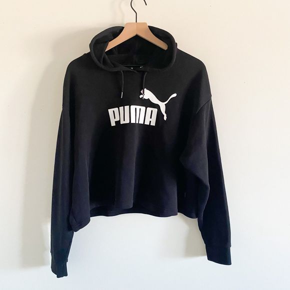 PUMA Black Cropped Athletic Signature Hoodie - Picture 1 of 7